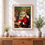 Finished father christmas checking his list cross stitch artwork displayed