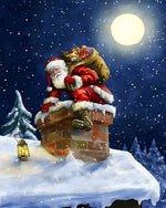 Father christmas climbing a snowy chimney cross stitch kit for beginners