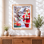 Finished father christmas feeding reindeer carrots cross stitch artwork displayed