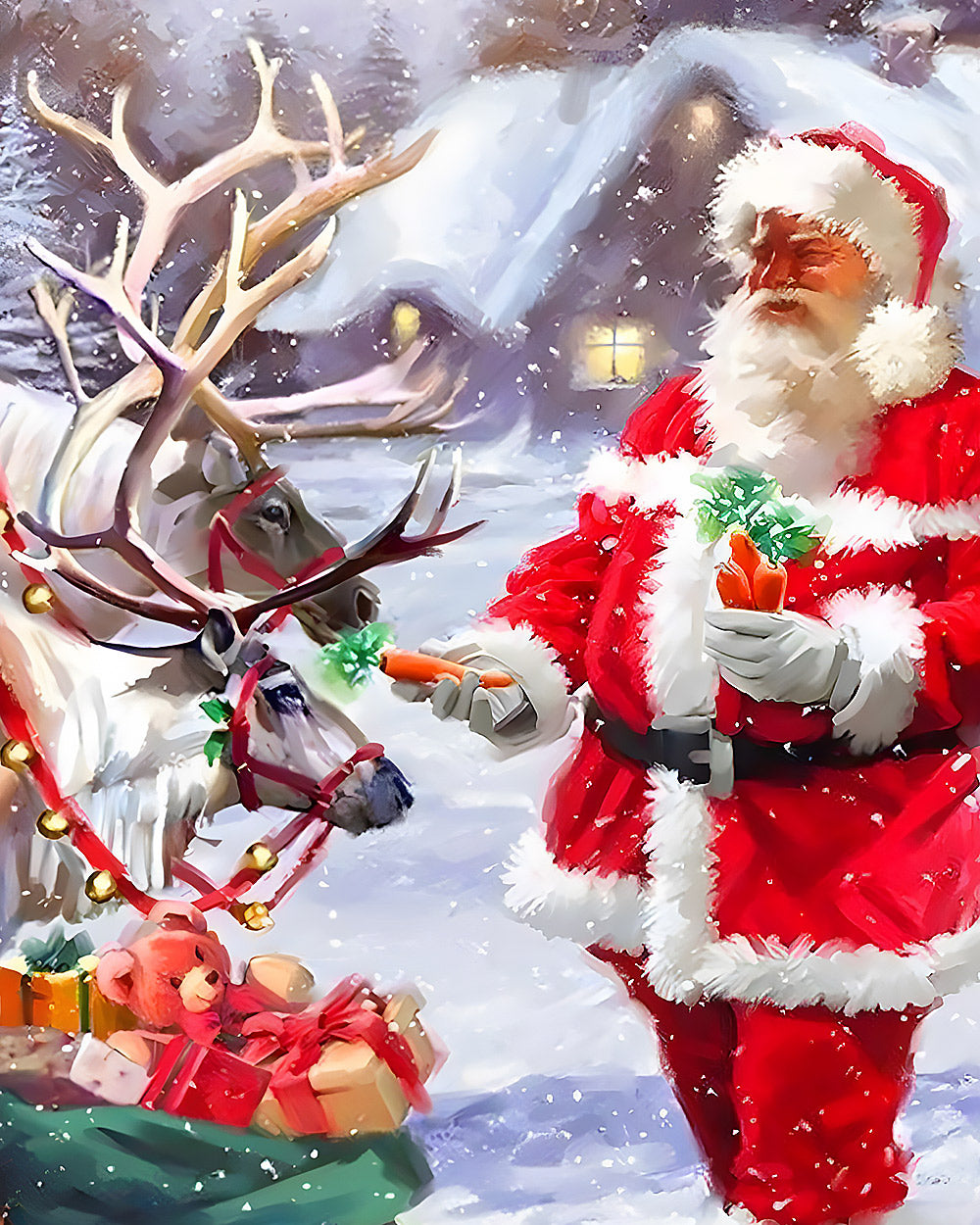 Father christmas feeding reindeer carrots cross stitch kit for beginners