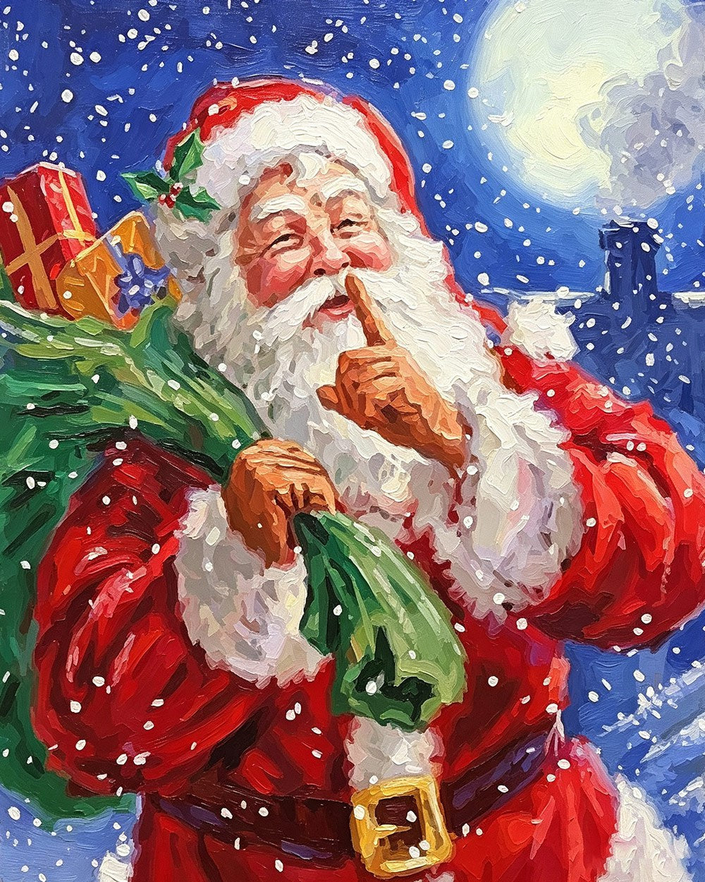 Father christmas going "shh!" cross stitch kit for beginners