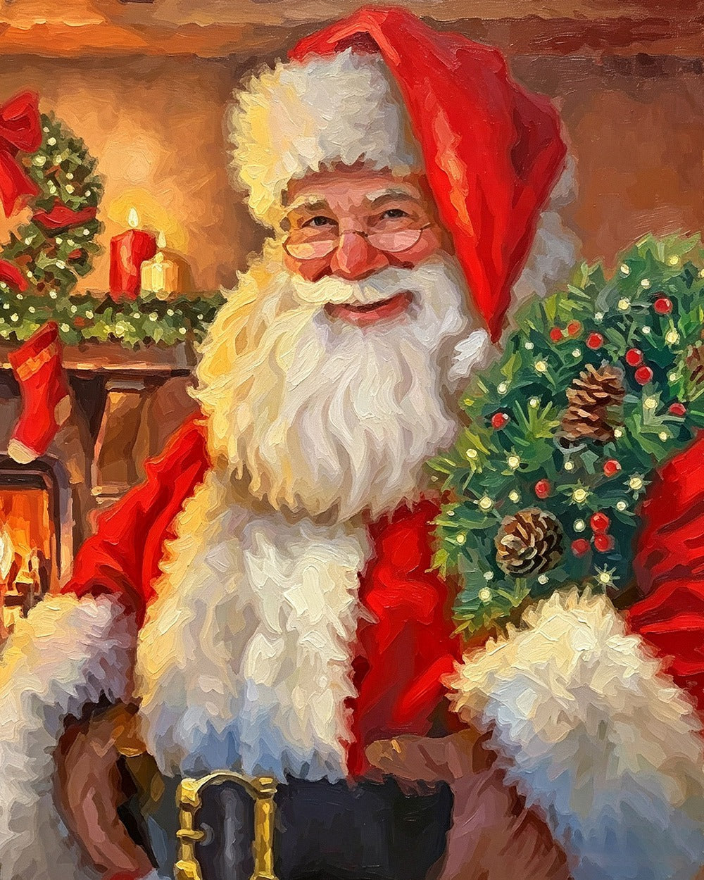 Father christmas holding a christmas wreath cross stitch kit for beginners