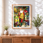 Finished father christmas in his toy workshop cross stitch artwork displayed