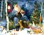 Father christmas in snowy woodland with puppies cross stitch kit for beginners
