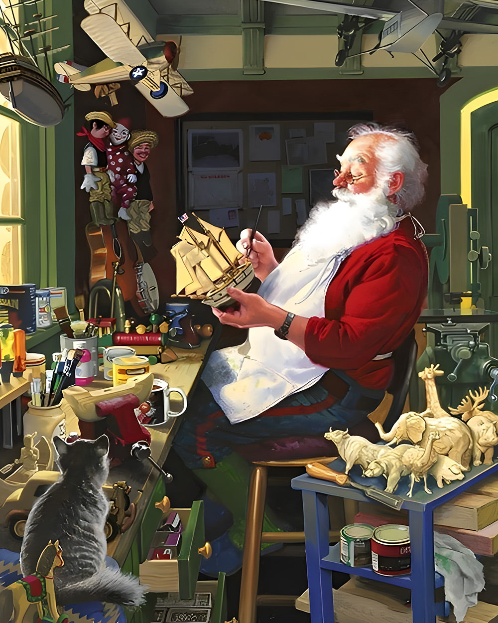 Father christmas making toys cross stitch kit for beginners