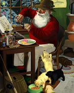 Father christmas making toys with puppies cross stitch kit for beginners
