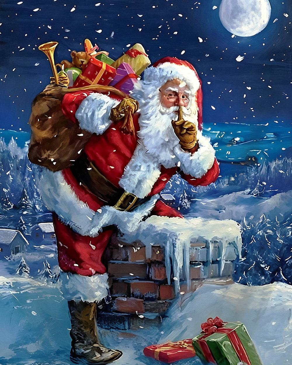 Father christmas on a snowy roof cross stitch kit for beginners