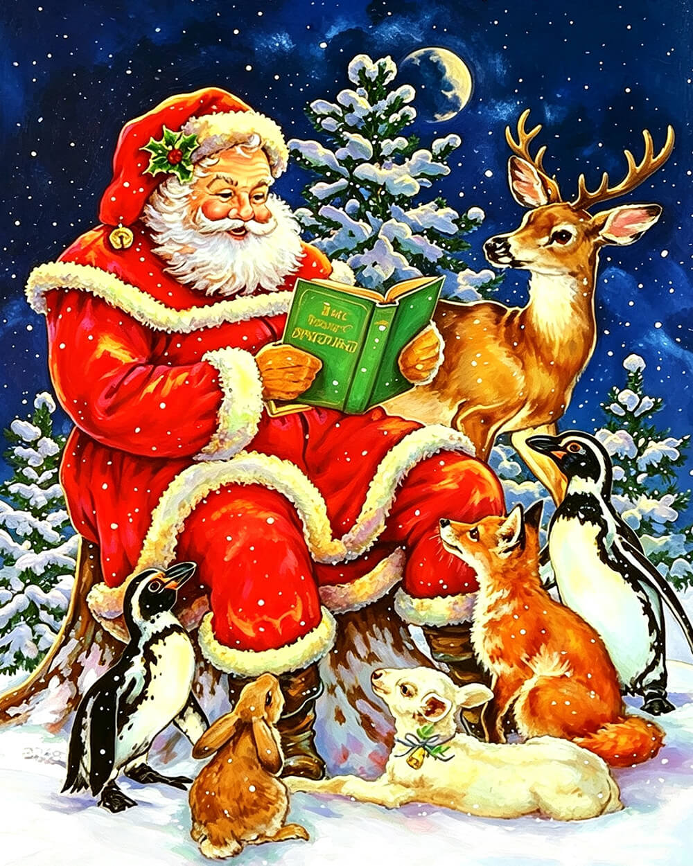 Father christmas reading to woodland animals cross stitch kit for beginners