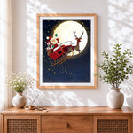 Finished father christmas sleigh ride over the moon cross stitch artwork displayed