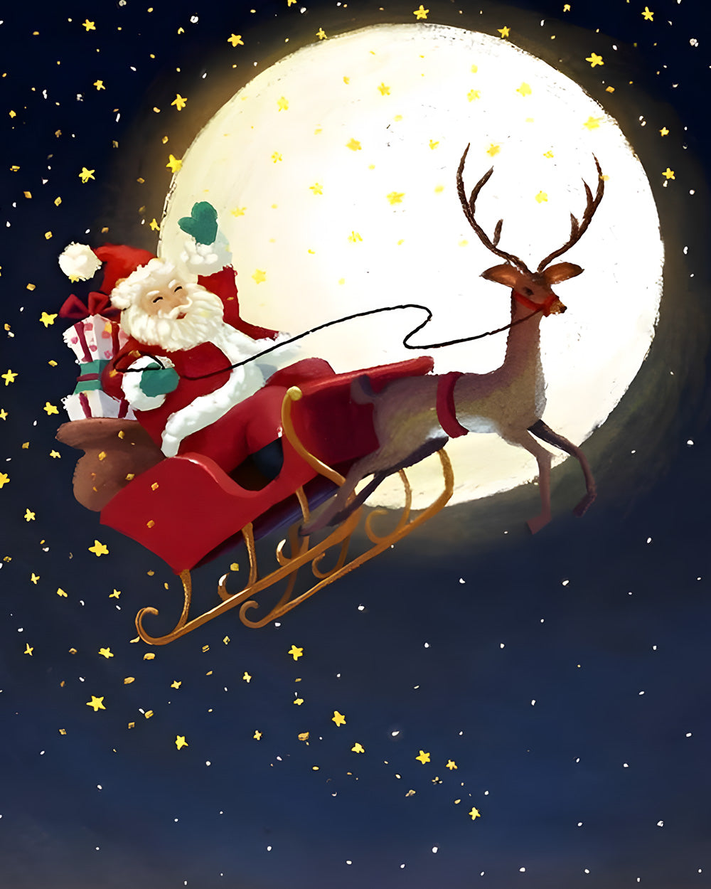 Father christmas sleigh ride over the moon cross stitch kit for beginners