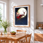 Father christmas sleigh ride over the moon paint by numbers artwork displayed on wall as home decor