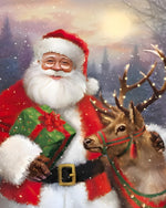 Father christmas with a glowing antler reindeer cross stitch kit for beginners