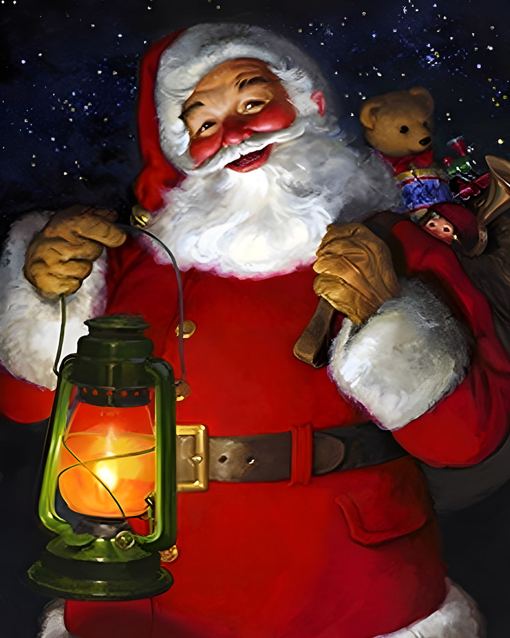 Father christmas with a lantern cross stitch kit for beginners
