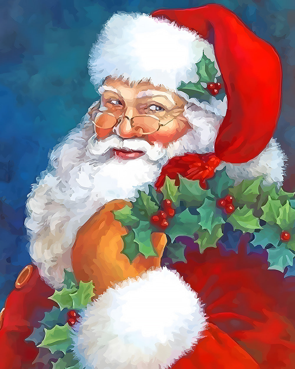 Father christmas with holly wreath cross stitch kit for beginners