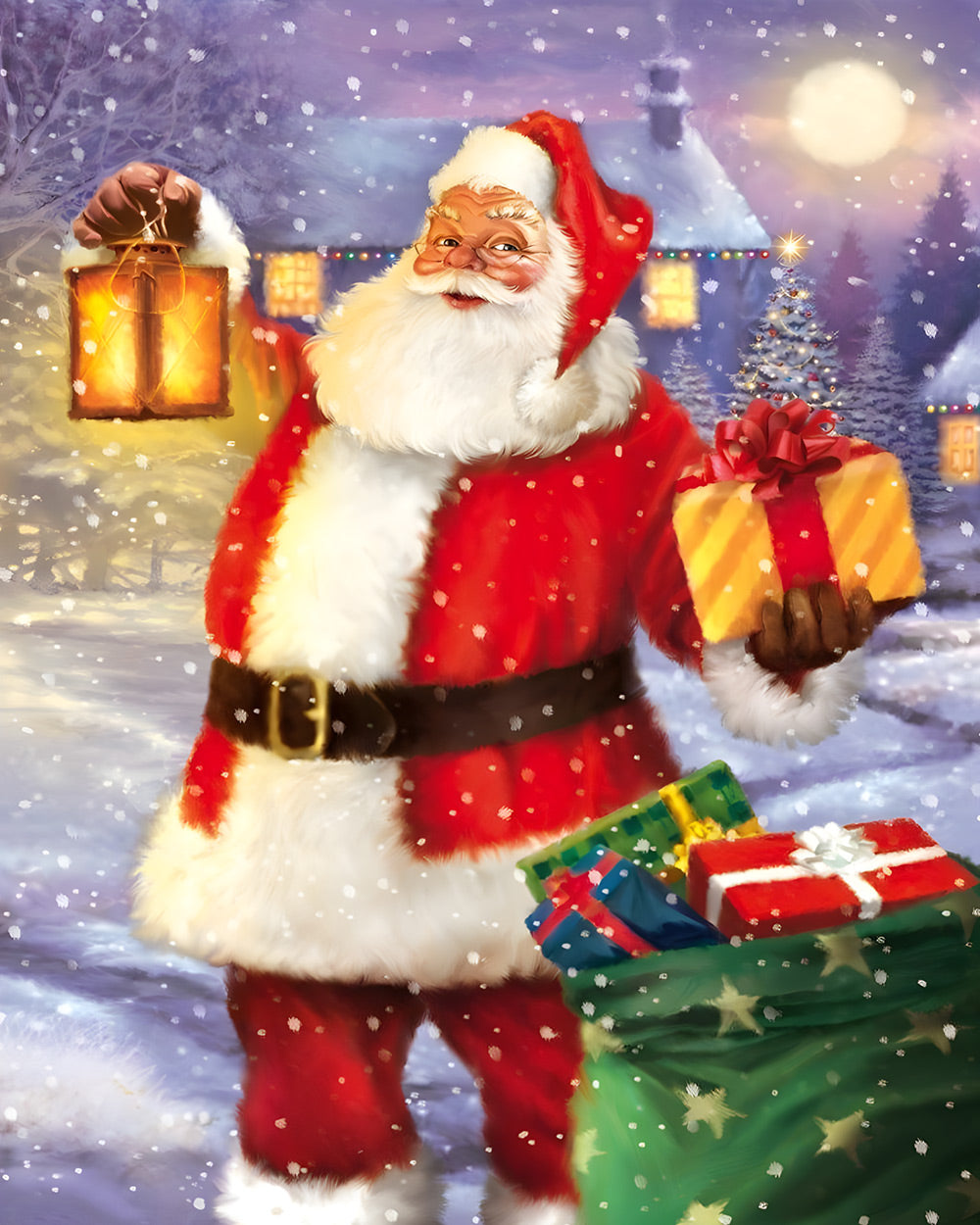 Father christmas with lantern and gifts cross stitch kit for beginners