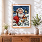 Finished father christmas with two robins cross stitch artwork displayed