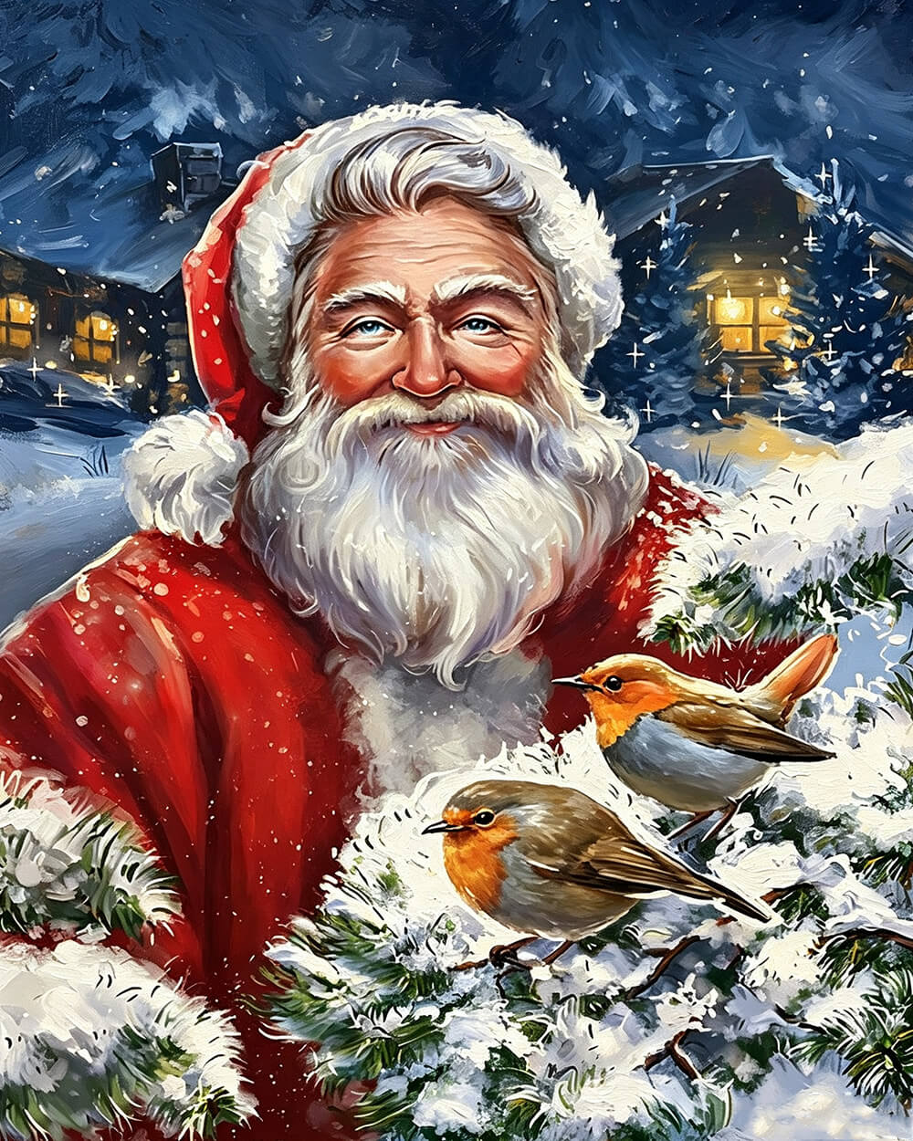 Father christmas with two robins cross stitch kit for beginners