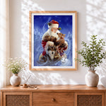 Finished father christmas with woodland animals cross stitch artwork displayed