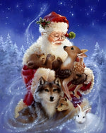 Father christmas with woodland animals cross stitch kit for beginners