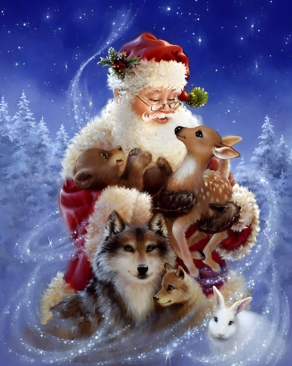 Father christmas with woodland animals cross stitch kit for beginners
