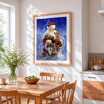Father christmas with woodland animals cross stitch artwork displayed on wall as home decor