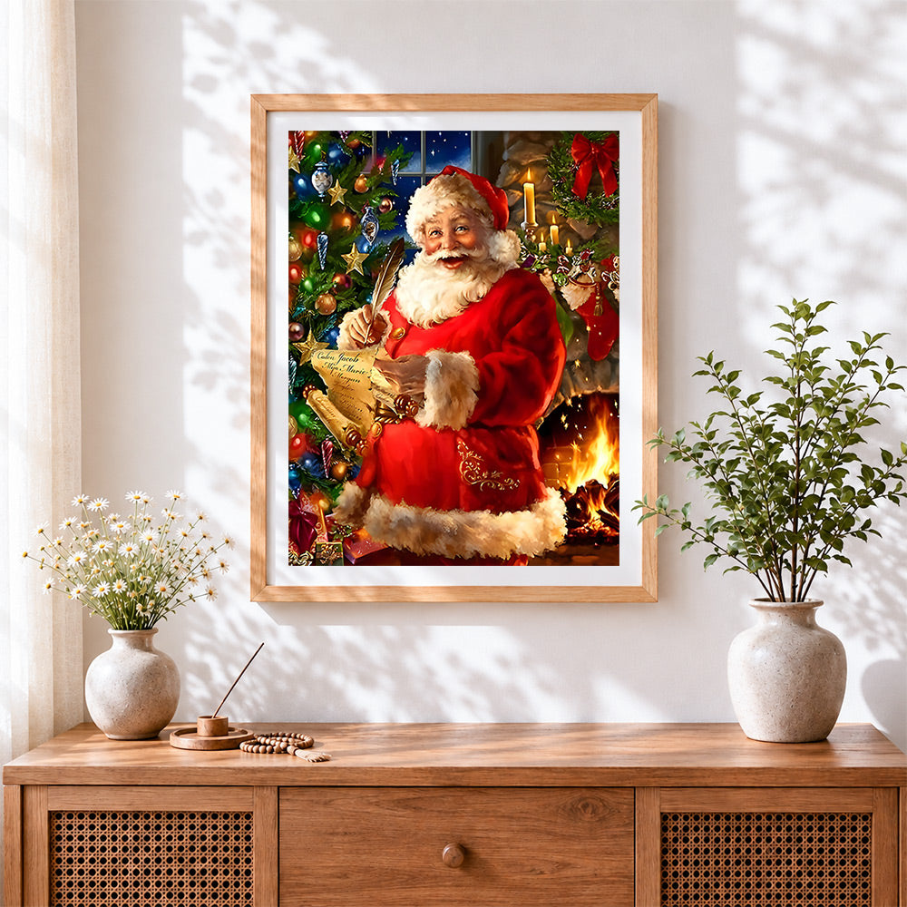 Finished father christmas writing letters cross stitch artwork displayed