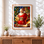 Finished father christmas writing letters cross stitch artwork displayed