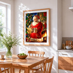 Father christmas writing letters cross stitch artwork displayed on wall as home decor