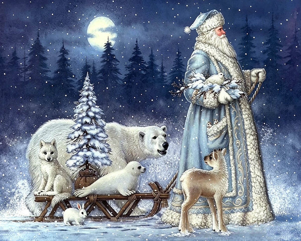 Father frost with polar animals cross stitch kit for beginners