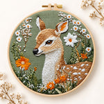 Fawn with daisies and orange blooms embroidery kit