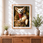 Finished fennec fox with red bandana cross stitch artwork displayed