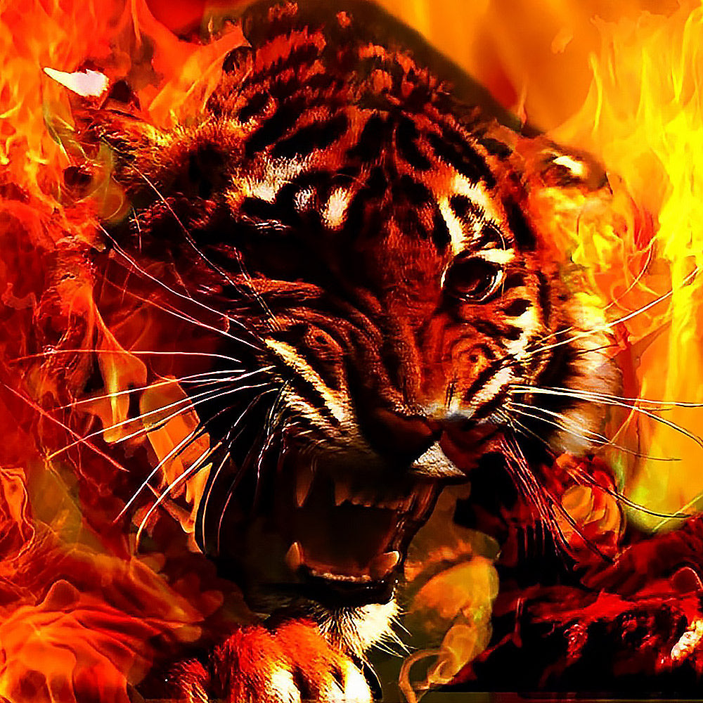 Ferocious fire tiger cross stitch kit for beginners