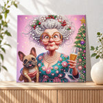 Finished festive christmas granny pearl diamond painting artwork displayed as holiday home decor