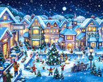 Festive christmas village at night cross stitch kit for beginners