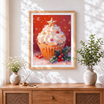 Finished festive cupcake with holly cross stitch artwork displayed