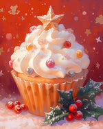 Festive cupcake with holly cross stitch kit for beginners