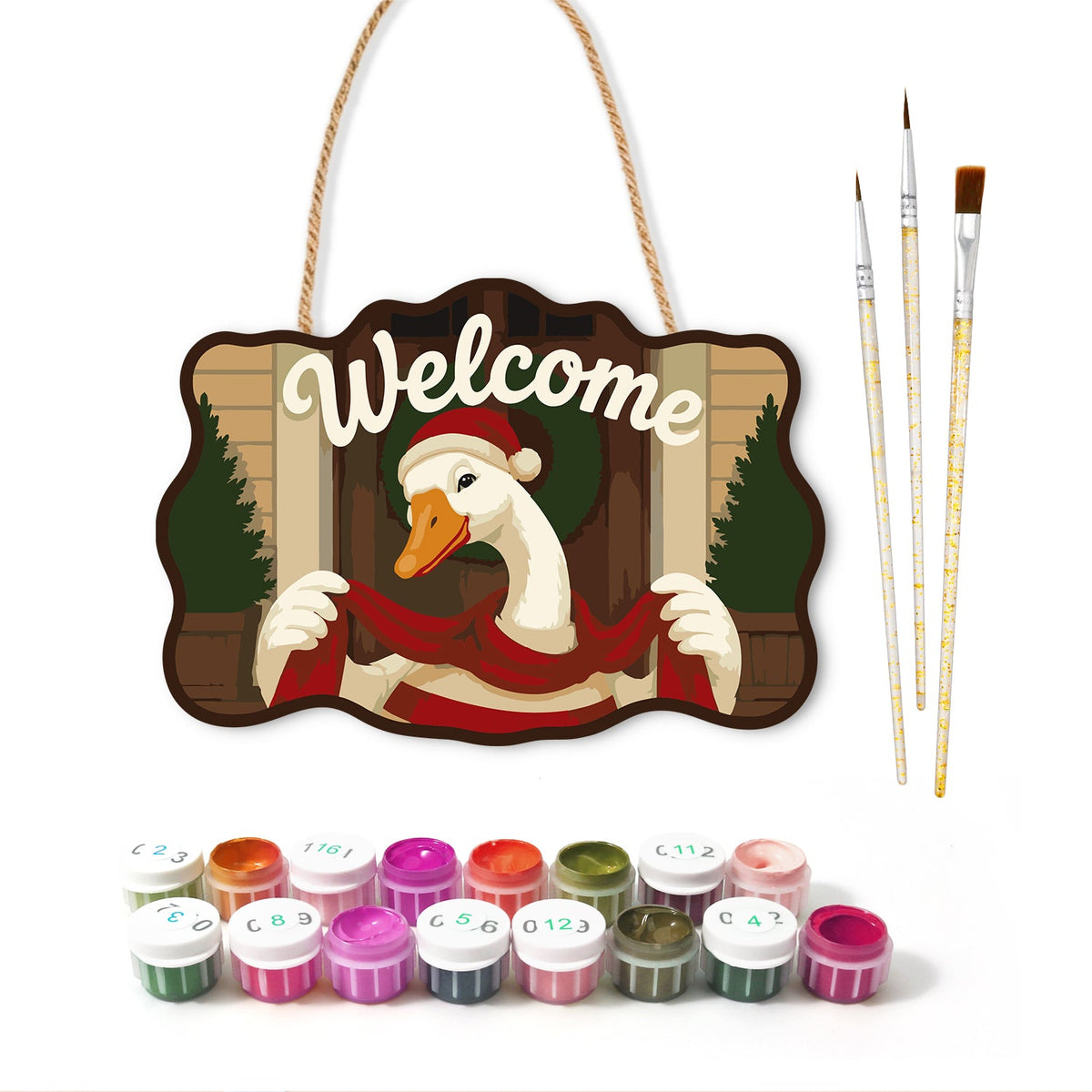 Festive door welcome paint by numbers door hanger with paints and brushes