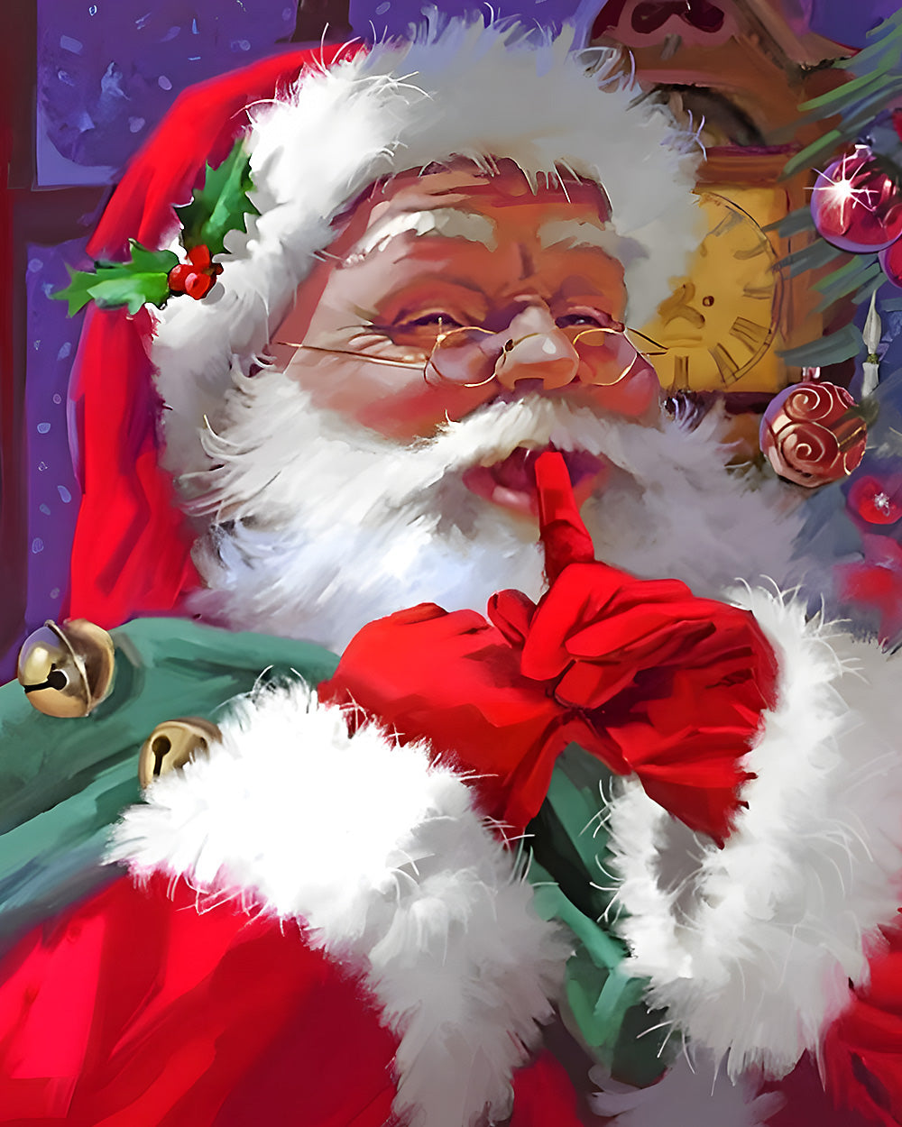 Festive father christmas going "shh!" cross stitch kit for beginners