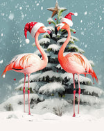 Festive flamingos in santa hats cross stitch kit for beginners