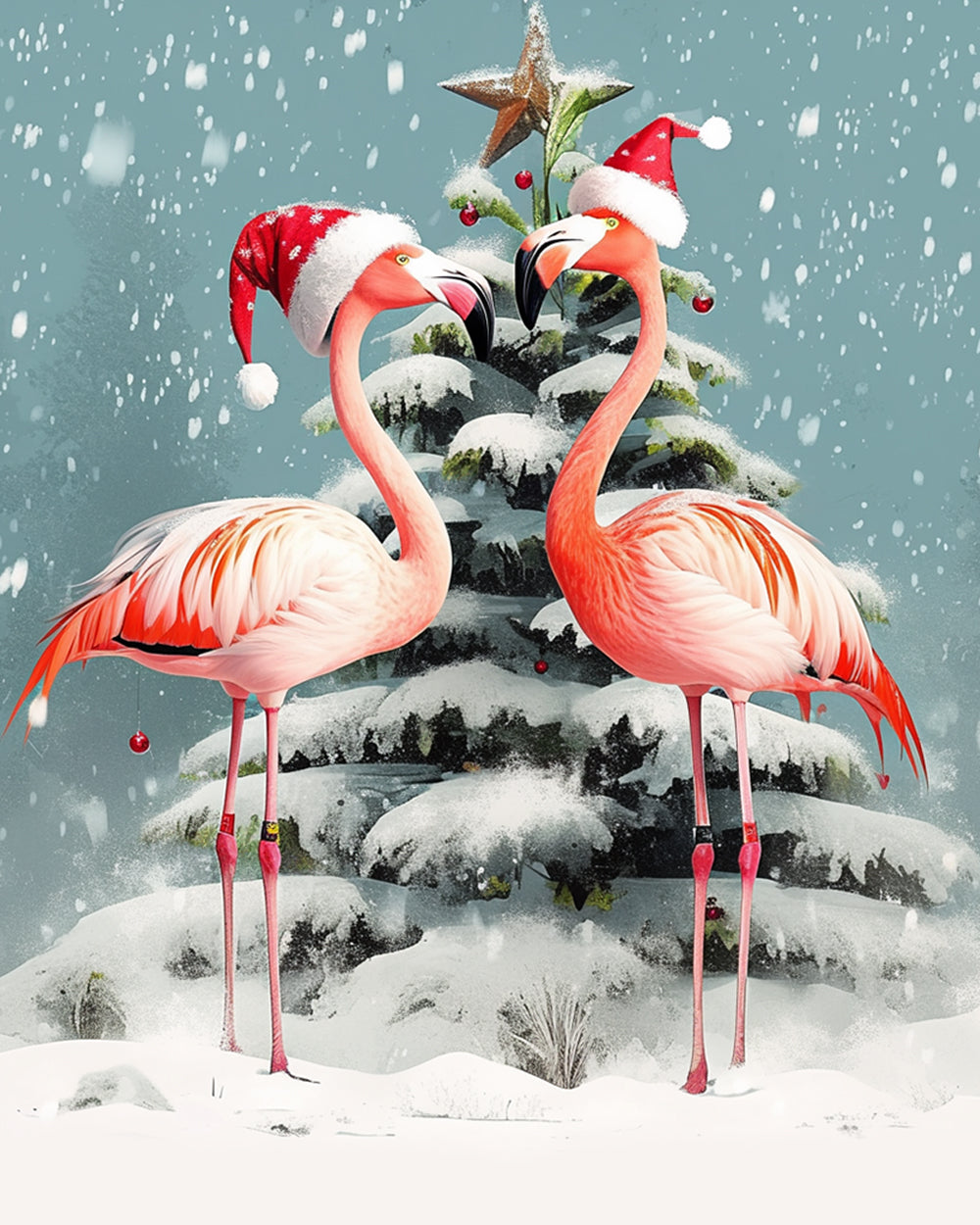 Festive flamingos in santa hats cross stitch kit for beginners
