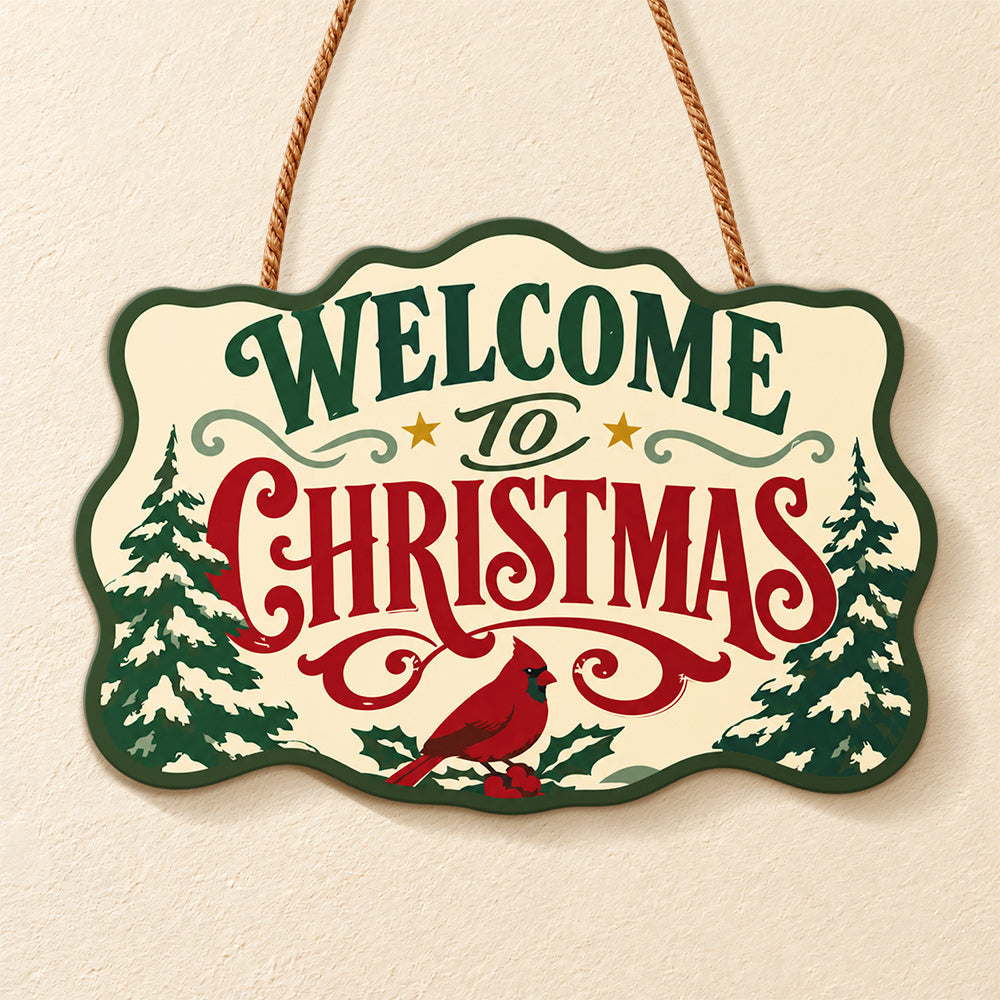 Festive forest welcome paint by numbers door hanger finished design