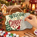 Festive forest welcome paint by numbers door hanger painting process