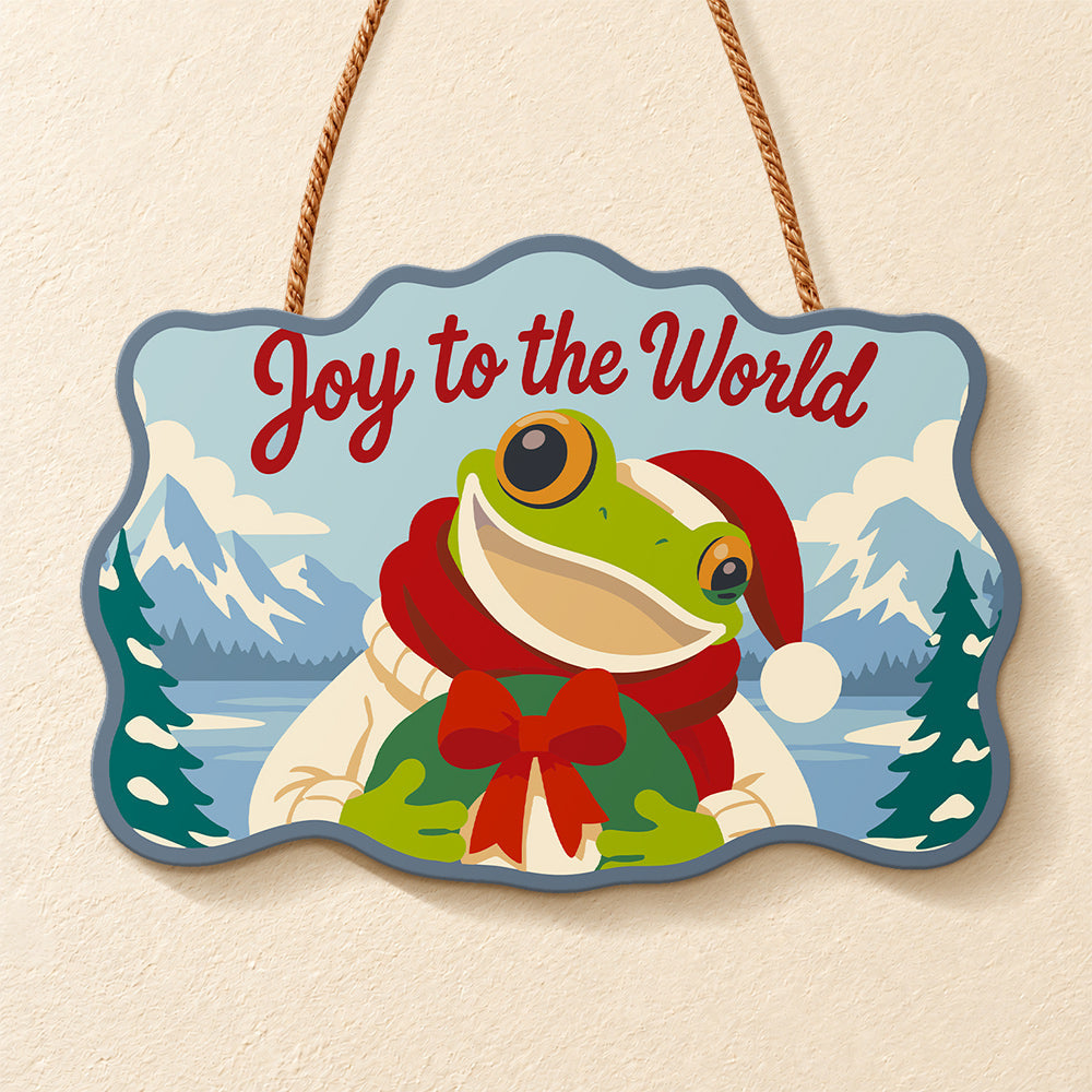 Festive frog greeting paint by numbers door hanger finished design