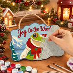 Festive frog greeting paint by numbers door hanger painting process