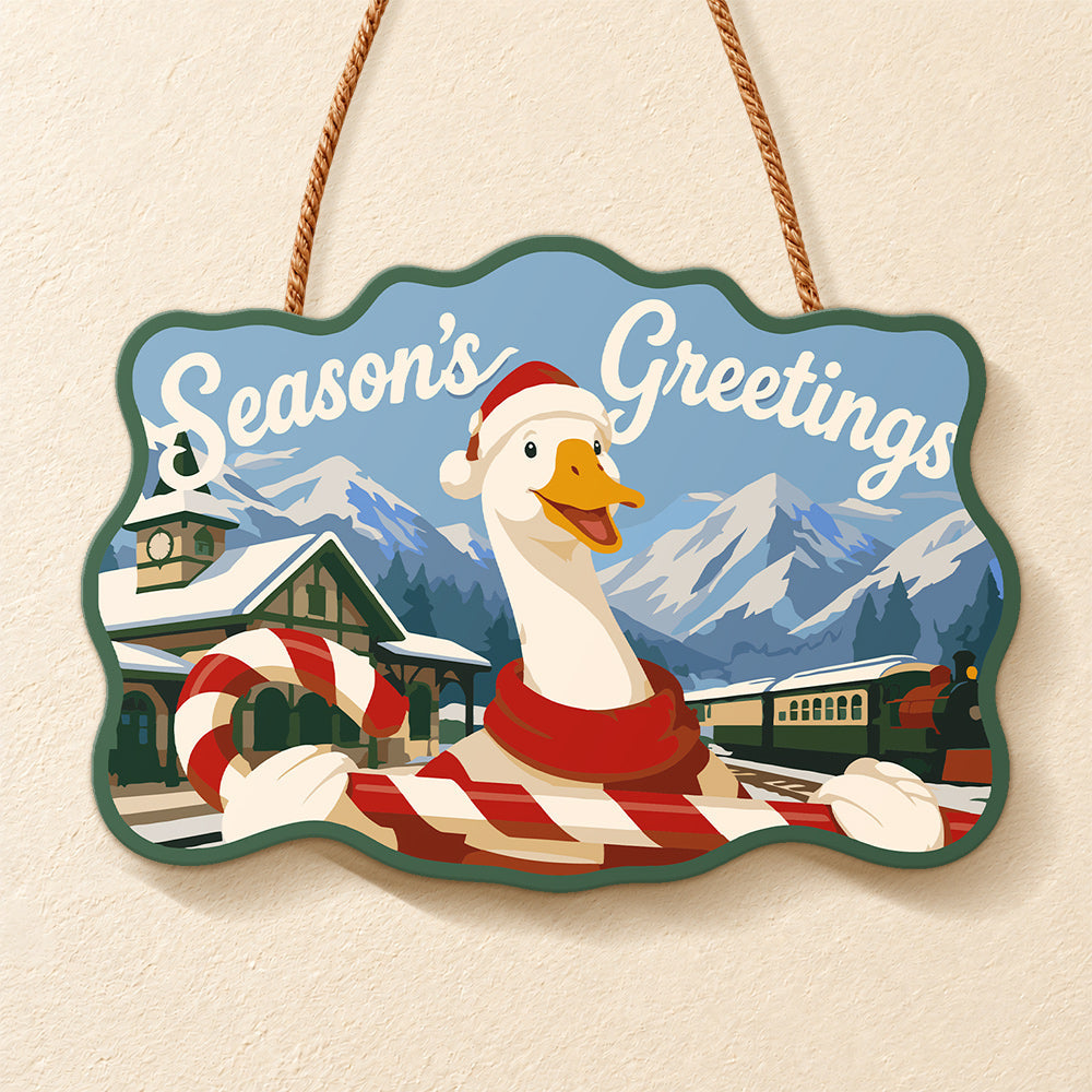 Festive goose with candy cane paint by numbers door hanger finished design