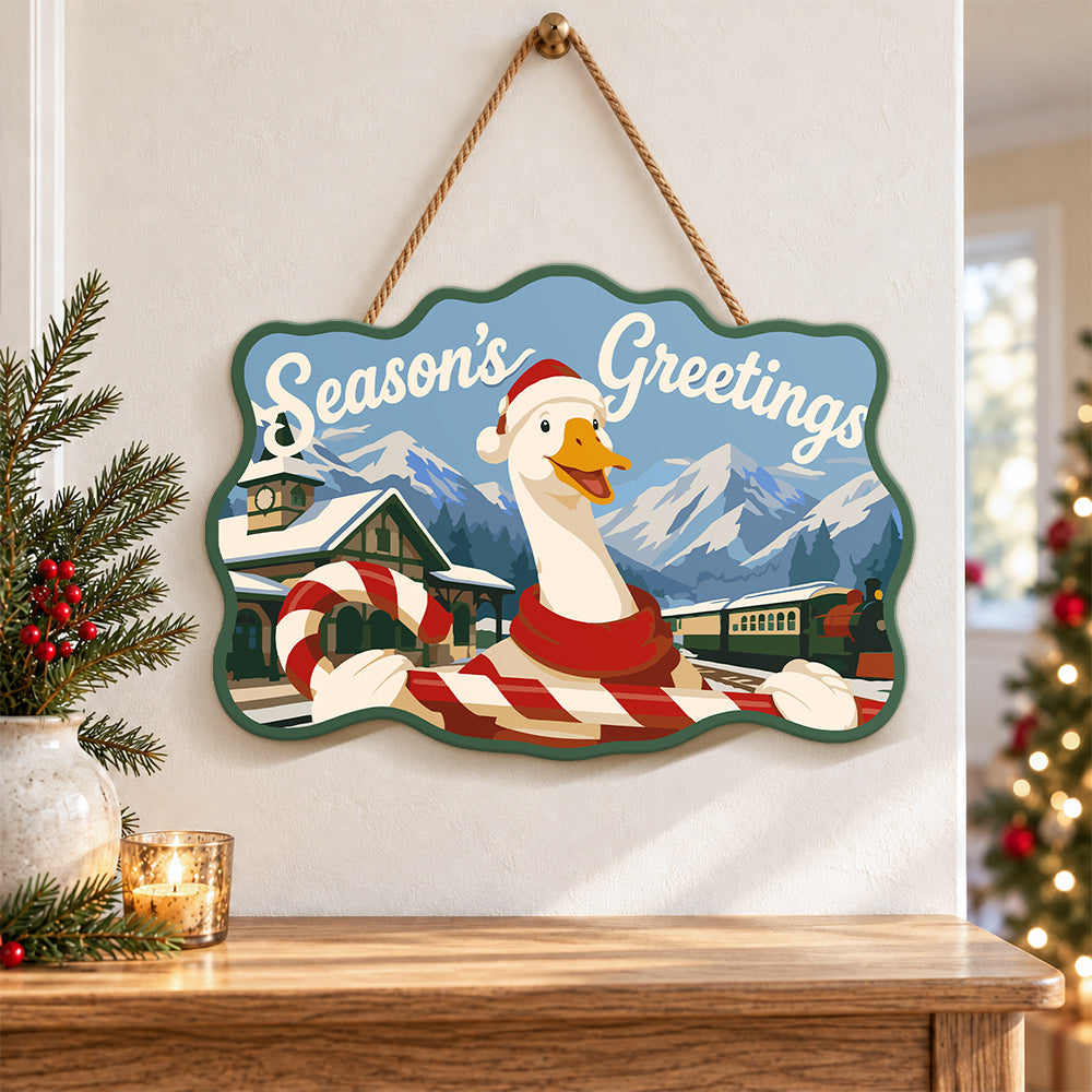 Festive goose with candy cane paint by numbers door hanger as indoor wall decor