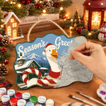 Festive goose with candy cane paint by numbers door hanger painting process