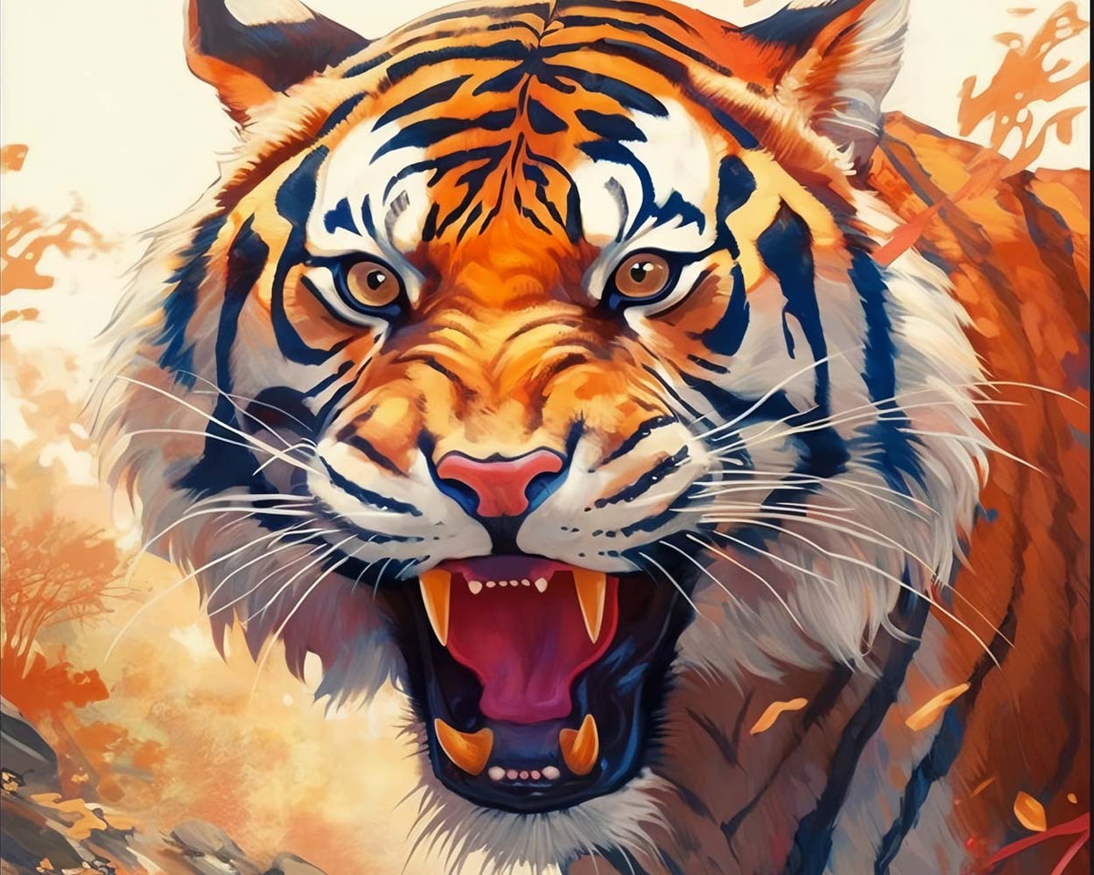 Fierce roaring tiger cross stitch kit for beginners
