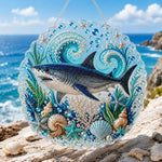 Finished fierce shark pearl diamond painting artwork displayed as home decor