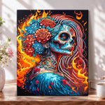 Fiery sugar skull pearl diamond painting kit for beginners
